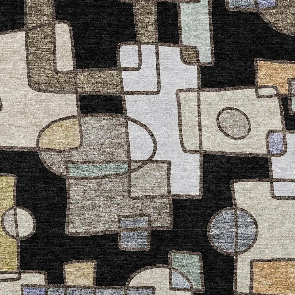 10' X 14' Black And Gray Geometric Washable Indoor Outdoor Area Rug Homeroots Outdoor