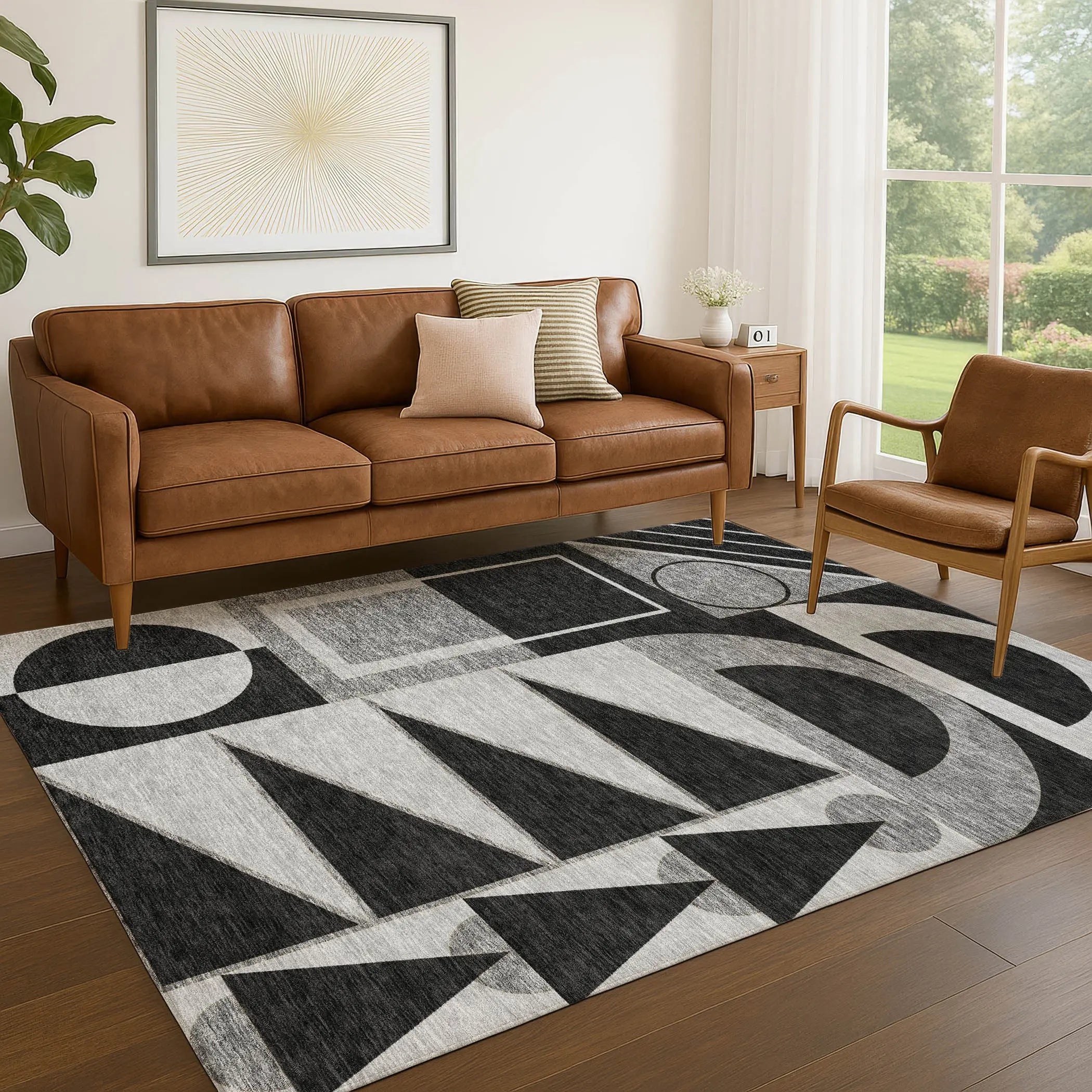 10' X 14' Black And Gray Geometric Washable Indoor Outdoor Area Rug Homeroots Outdoor