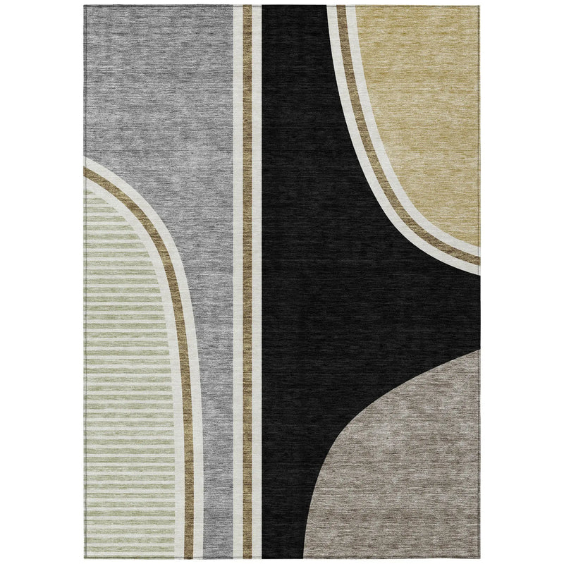 10' X 14' Black And Gray Geometric Washable Indoor Outdoor Area Rug Homeroots Outdoor
