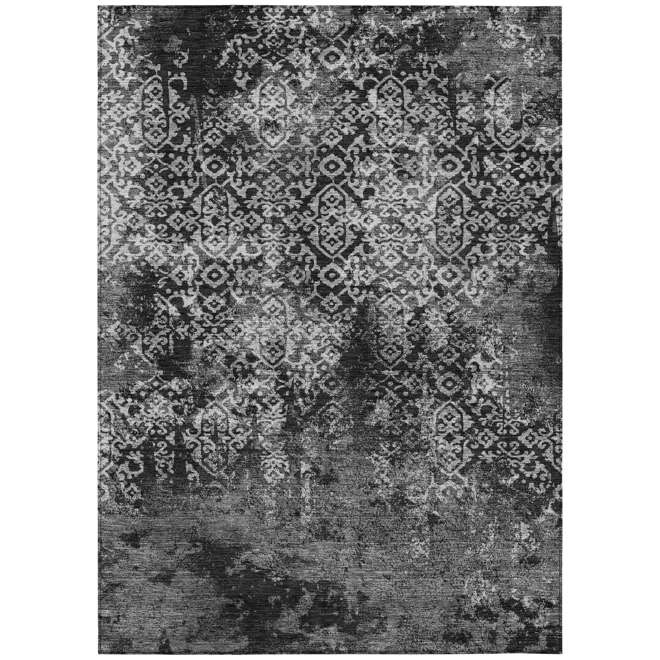10' X 14' Black And Gray Oriental Washable Indoor Outdoor Area Rug Homeroots Outdoor