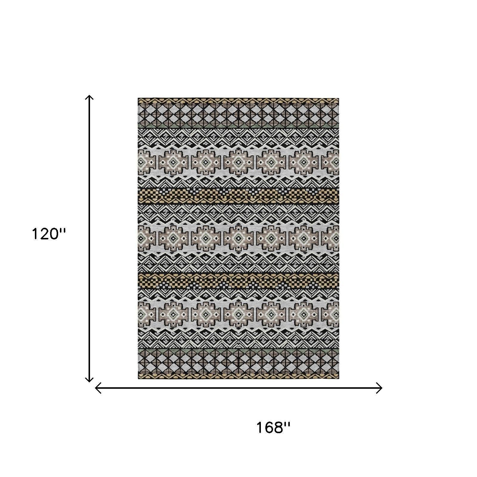 10' X 14' Black And Gray Striped Washable Indoor Outdoor Area Rug Homeroots Outdoor