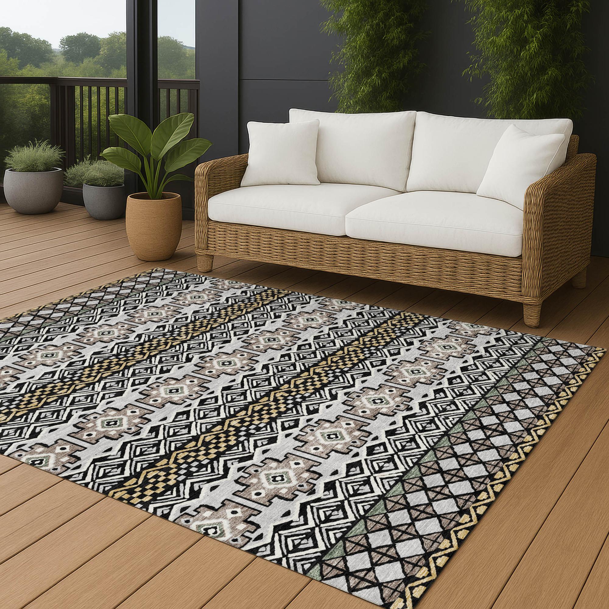 10' X 14' Black And Gray Striped Washable Indoor Outdoor Area Rug Homeroots Outdoor