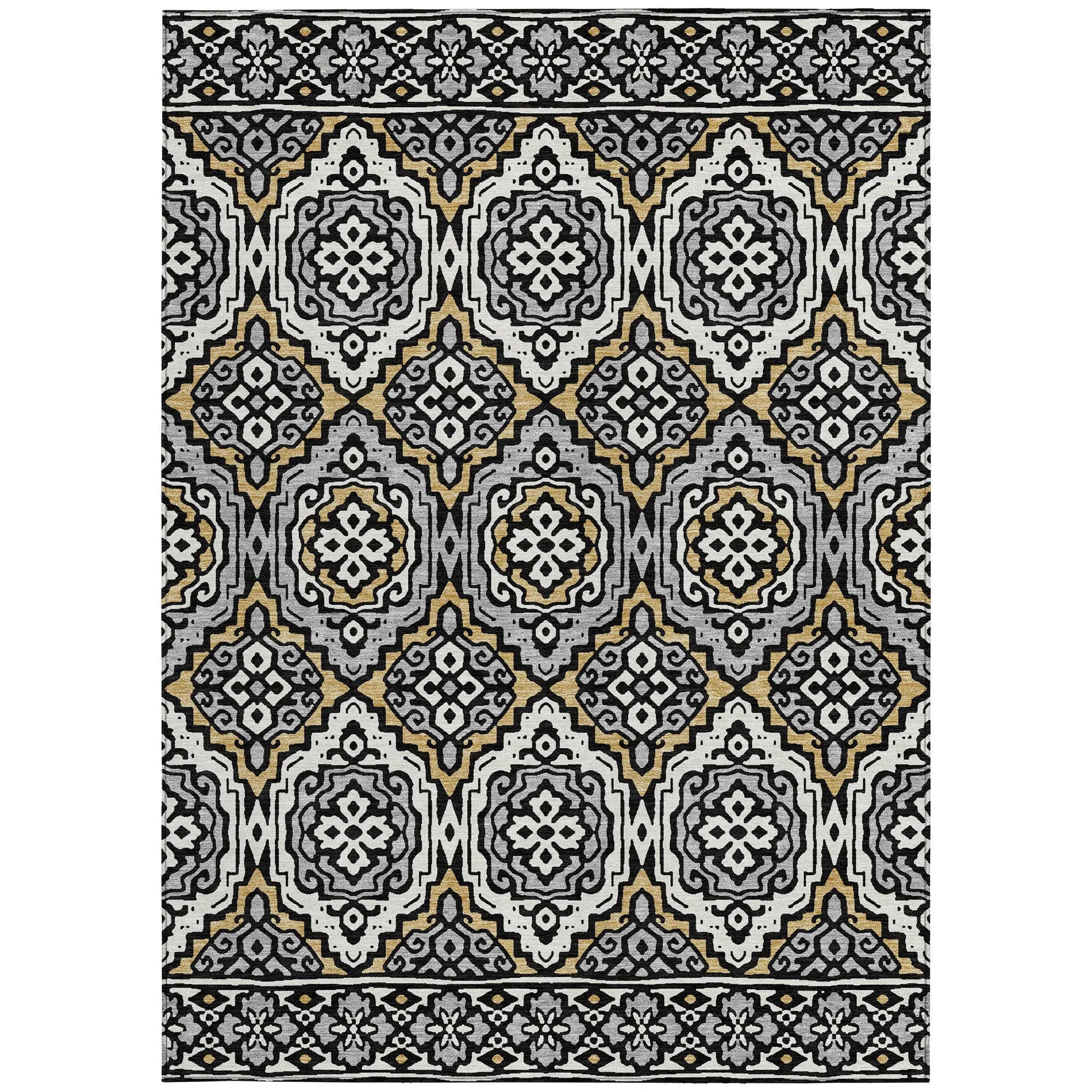 10' X 14' Black And Gray Tribal Washable Indoor Outdoor Area Rug Homeroots Outdoor