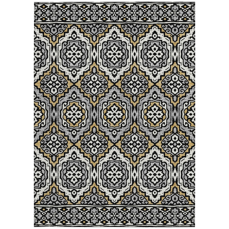 10' X 14' Black And Gray Tribal Washable Indoor Outdoor Area Rug Homeroots Outdoor