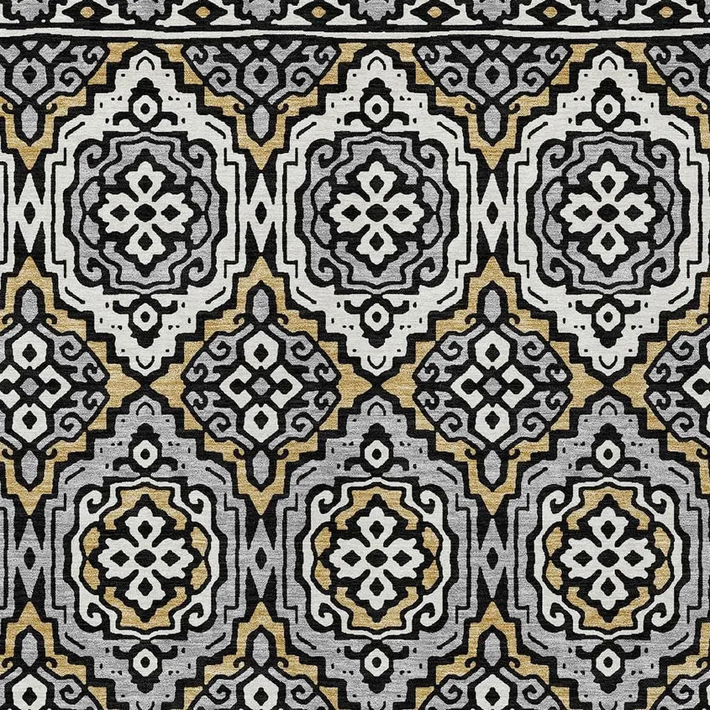 10' X 14' Black And Gray Tribal Washable Indoor Outdoor Area Rug Homeroots Outdoor