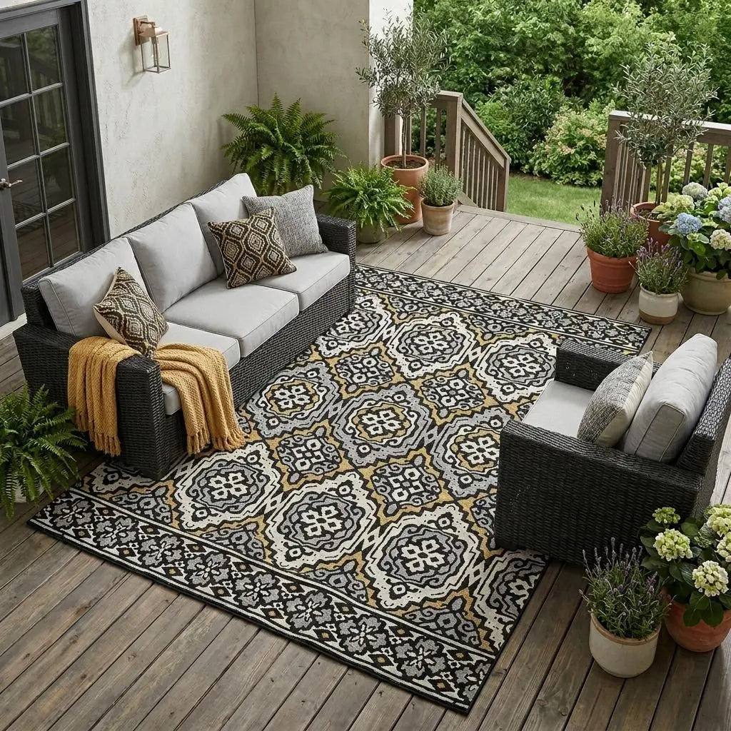 10' X 14' Black And Gray Tribal Washable Indoor Outdoor Area Rug Homeroots Outdoor