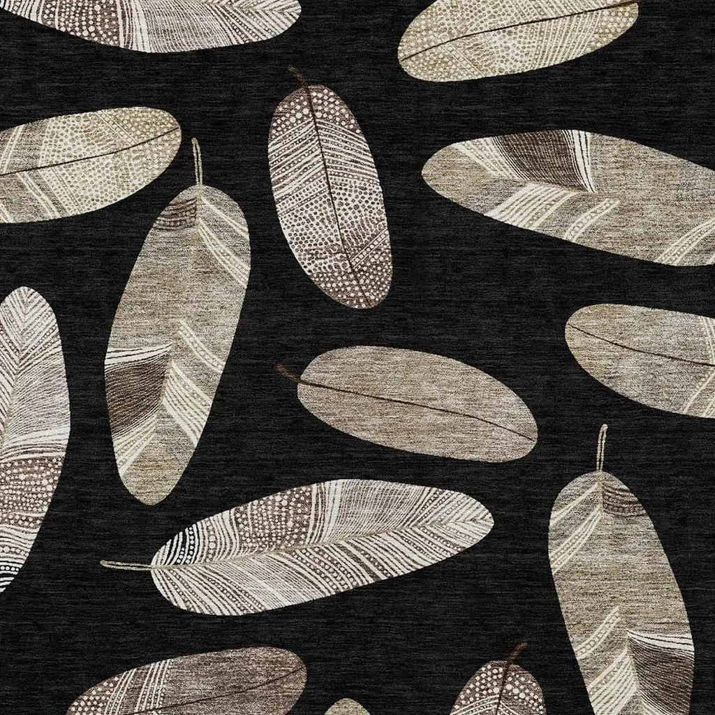 10' X 14' Black And Green Botanical Leaves Washable Indoor Outdoor Area Rug Homeroots Outdoor