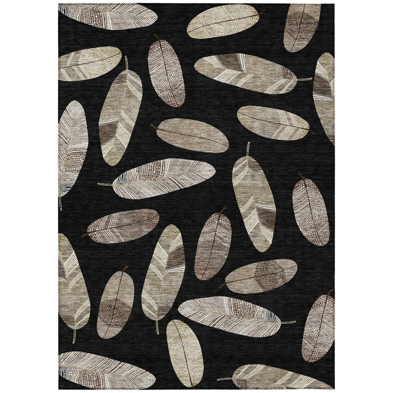 10' X 14' Black And Green Botanical Leaves Washable Indoor Outdoor Area Rug Homeroots Outdoor