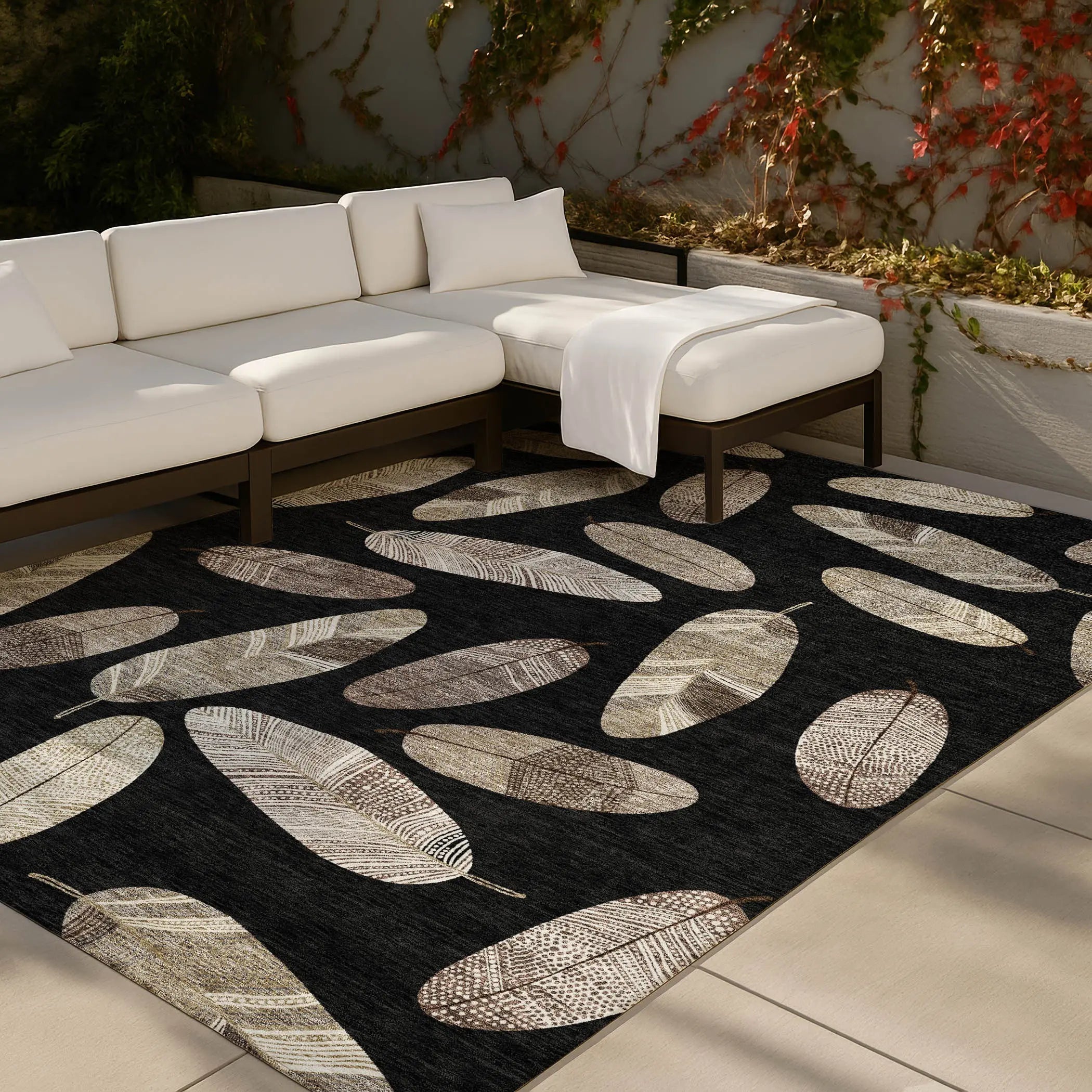 10' X 14' Black And Green Botanical Leaves Washable Indoor Outdoor Area Rug Homeroots Outdoor