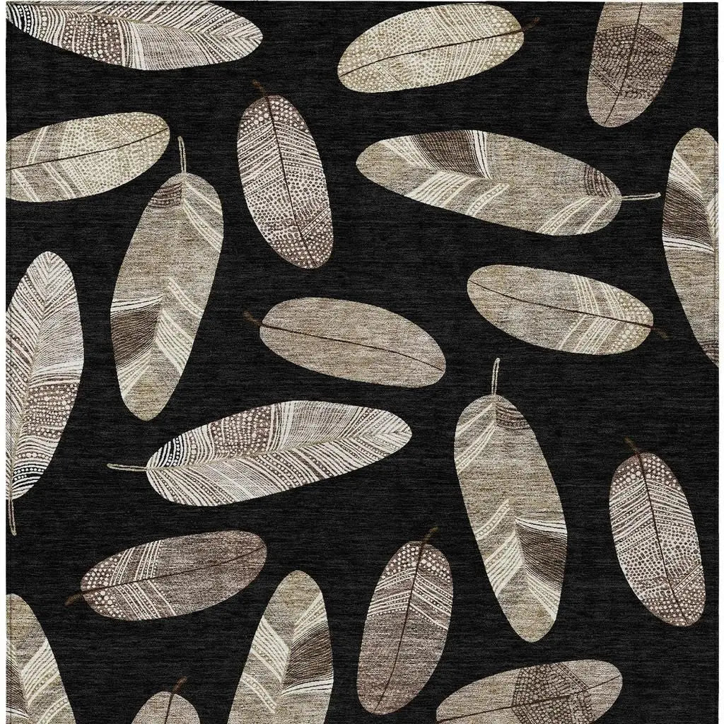 10' X 14' Black And Green Botanical Leaves Washable Indoor Outdoor Area Rug Homeroots Outdoor