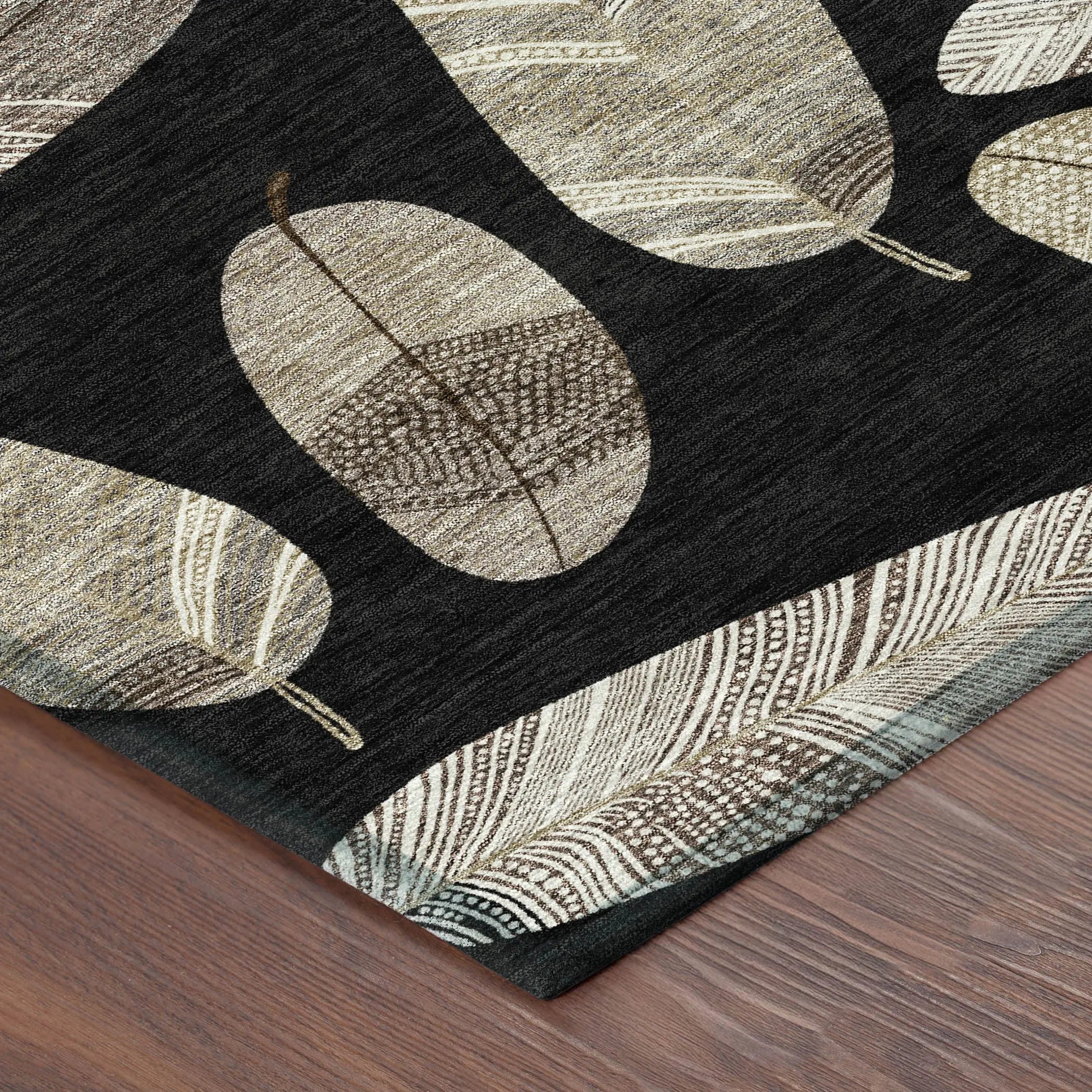 10' X 14' Black And Green Botanical Leaves Washable Indoor Outdoor Area Rug Homeroots Outdoor
