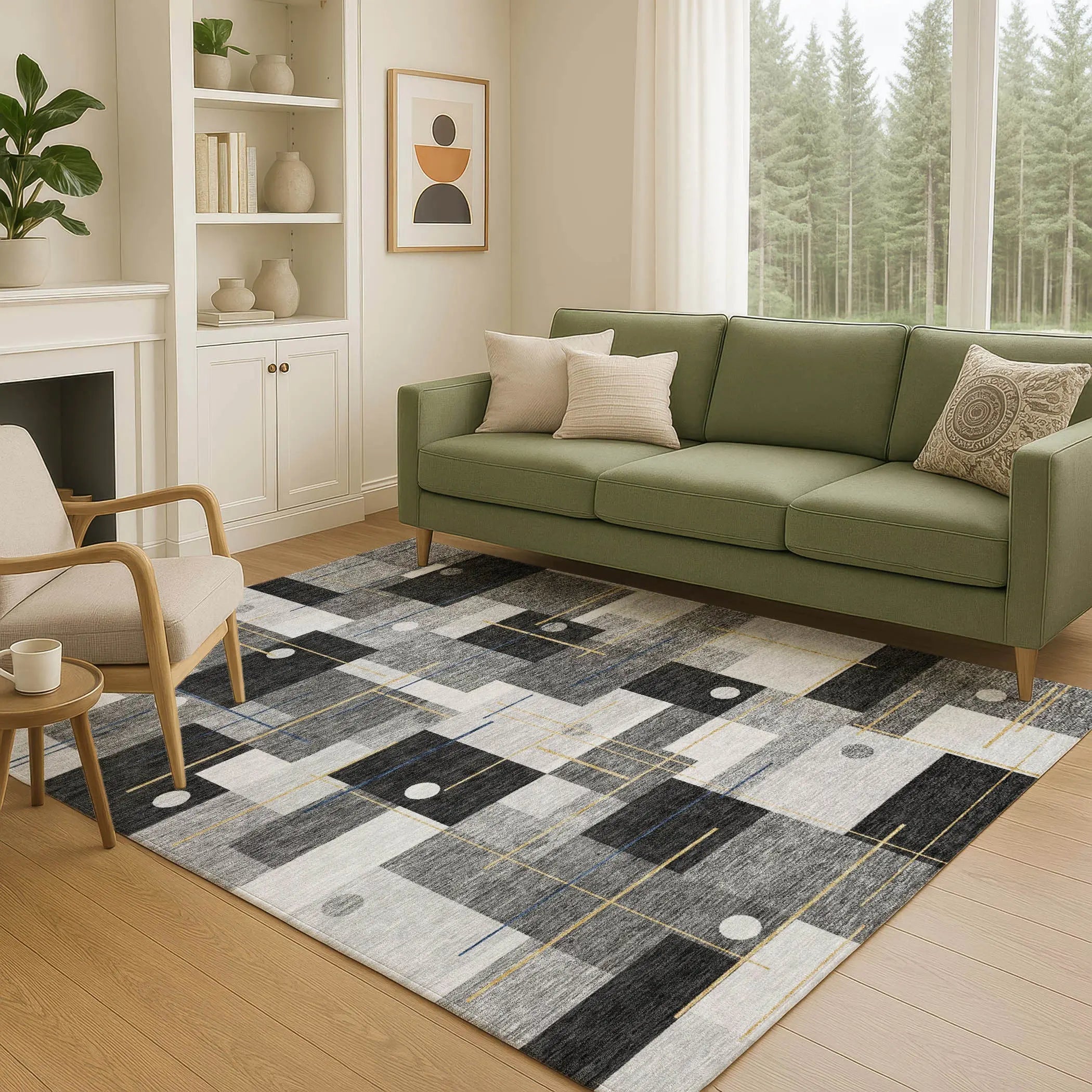 10' X 14' Black And Green Geometric Washable Indoor Outdoor Area Rug Homeroots Outdoor