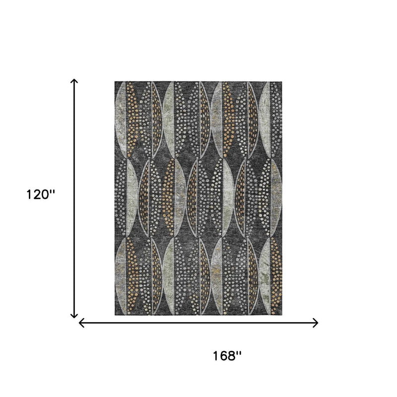 10' X 14' Black And Green Geometric Washable Indoor Outdoor Area Rug Homeroots Outdoor
