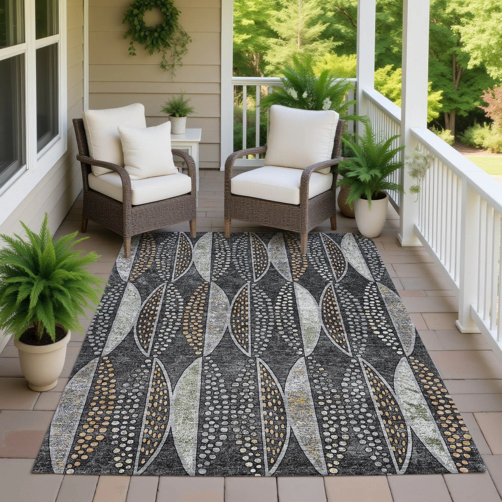 10' X 14' Black And Green Geometric Washable Indoor Outdoor Area Rug Homeroots Outdoor