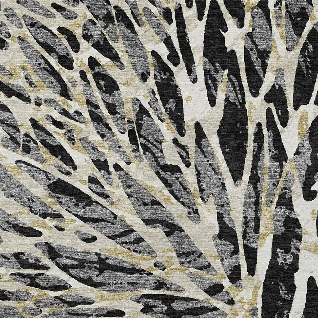 10' X 14' Black And Ivory Abstract Washable Indoor Outdoor Area Rug Homeroots Outdoor