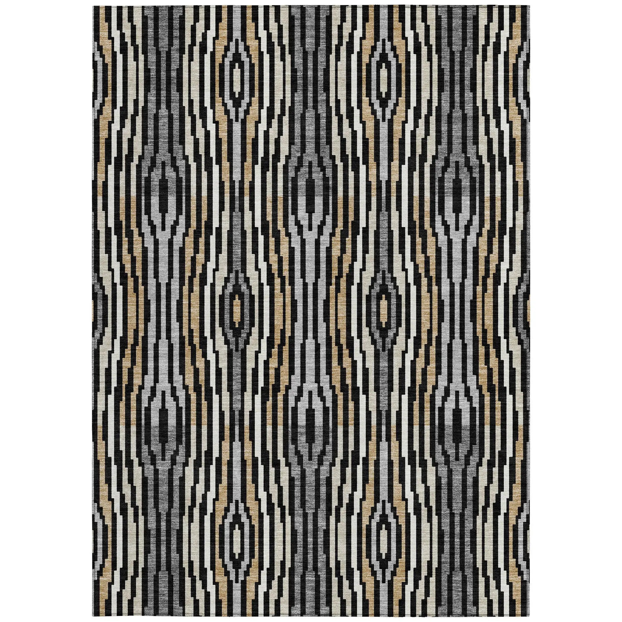 10' X 14' Black And Ivory Abstract Washable Indoor Outdoor Area Rug Homeroots Outdoor