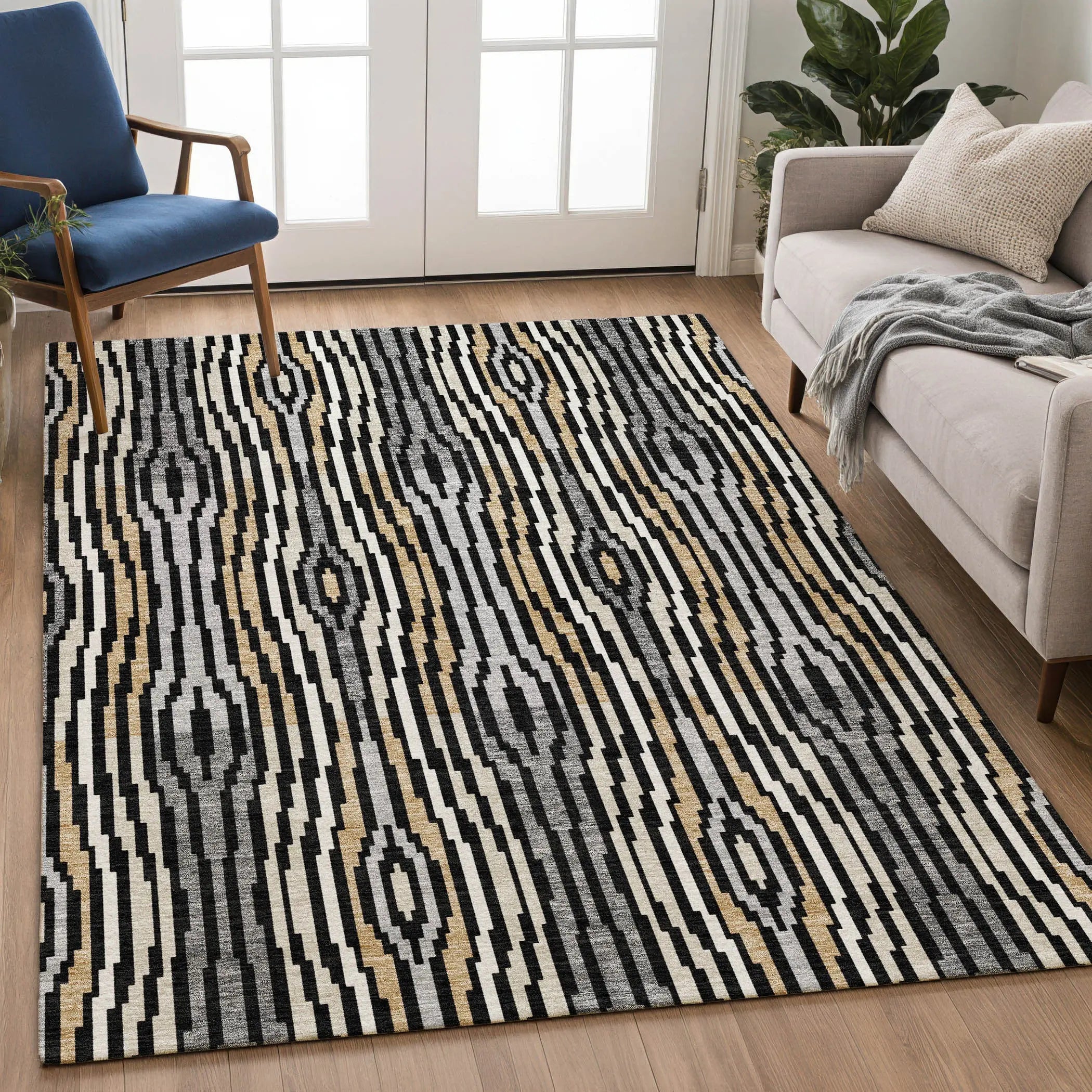 10' X 14' Black And Ivory Abstract Washable Indoor Outdoor Area Rug Homeroots Outdoor