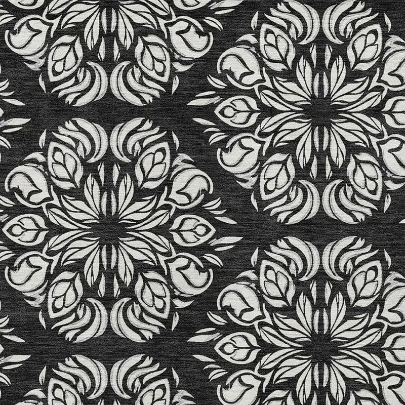 10' X 14' Black And Ivory Damask Washable Indoor Outdoor Area Rug Homeroots Outdoor