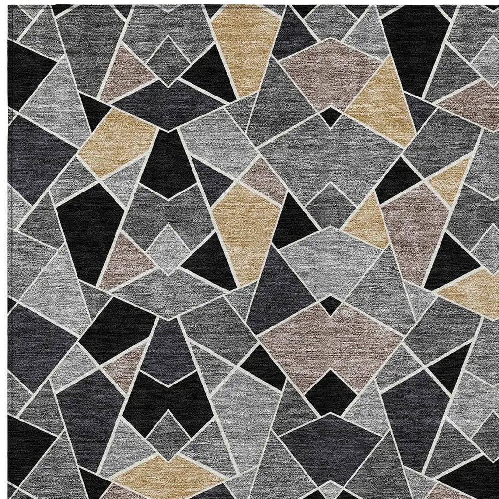 10' X 14' Black And Ivory Geometric Washable Indoor Outdoor Area Rug Homeroots Outdoor