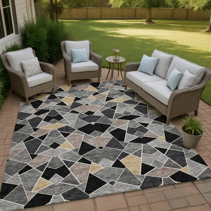 10' X 14' Black And Ivory Geometric Washable Indoor Outdoor Area Rug Homeroots Outdoor