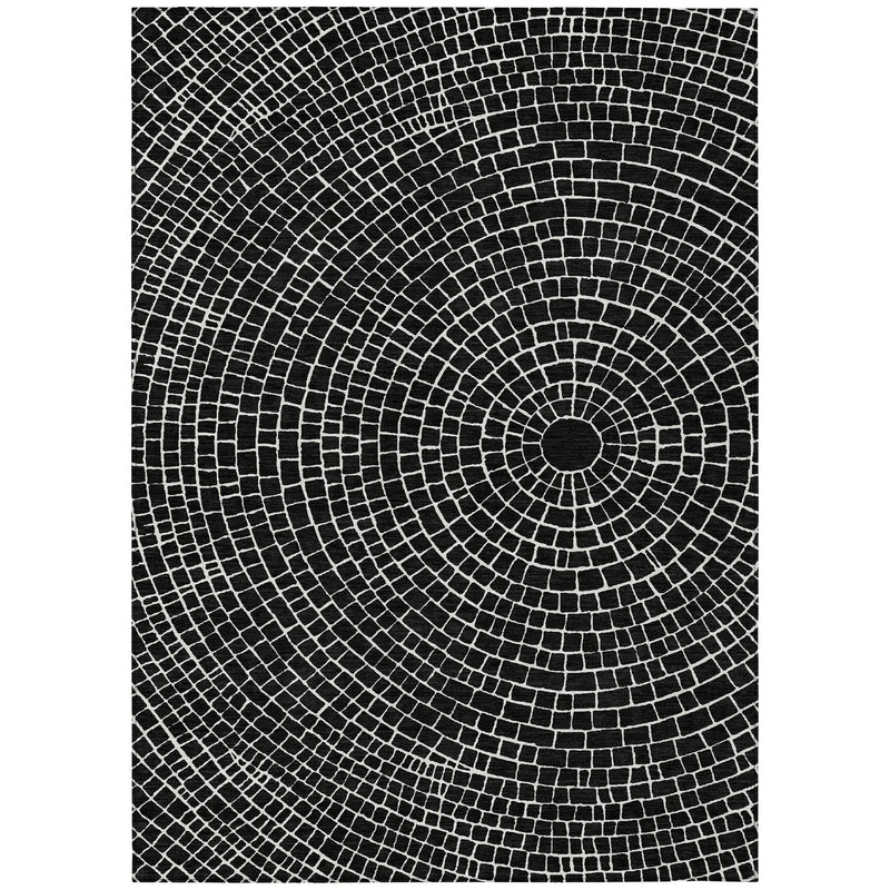 10' X 14' Black And Ivory Geometric Washable Indoor Outdoor Area Rug Homeroots Outdoor