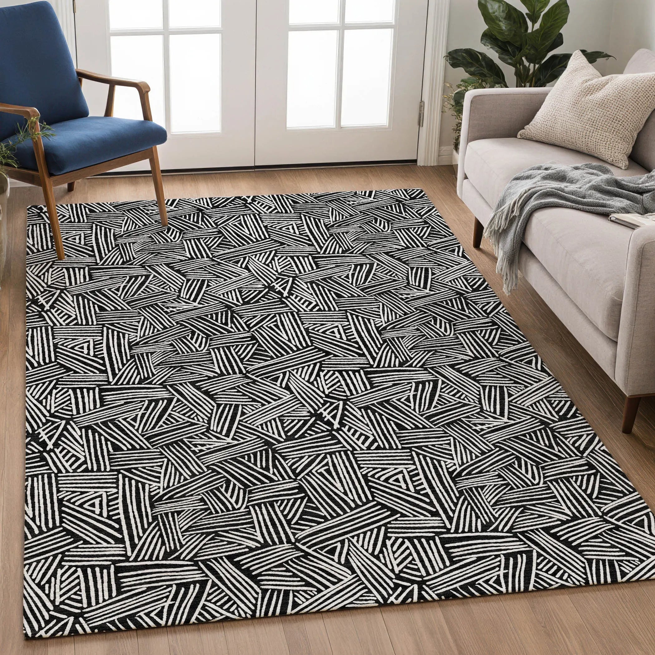 10' X 14' Black And Ivory Geometric Washable Indoor Outdoor Area Rug Homeroots Outdoor