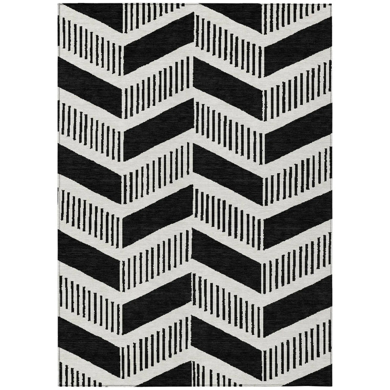 10' X 14' Black And Ivory Geometric Washable Indoor Outdoor Area Rug Homeroots Outdoor