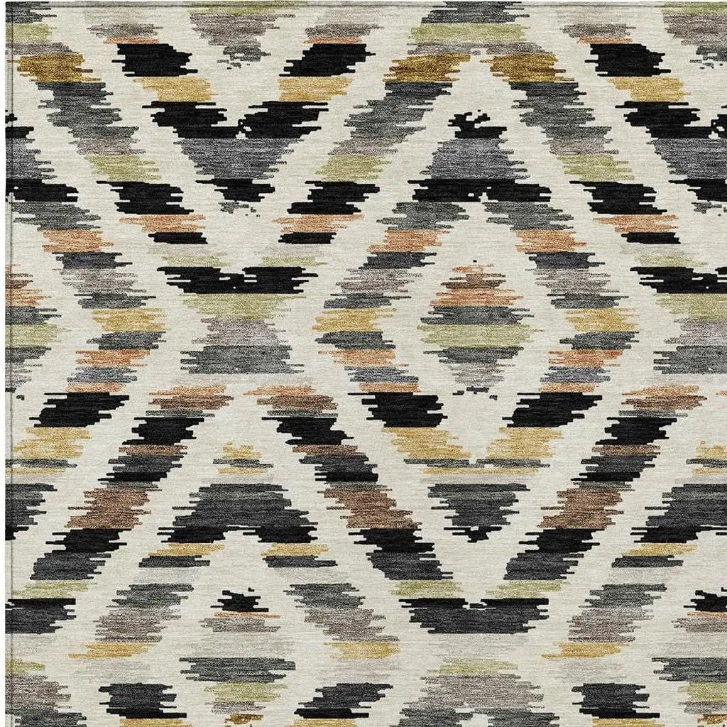 10' X 14' Black And Ivory Tribal Washable Indoor Outdoor Area Rug Homeroots Outdoor