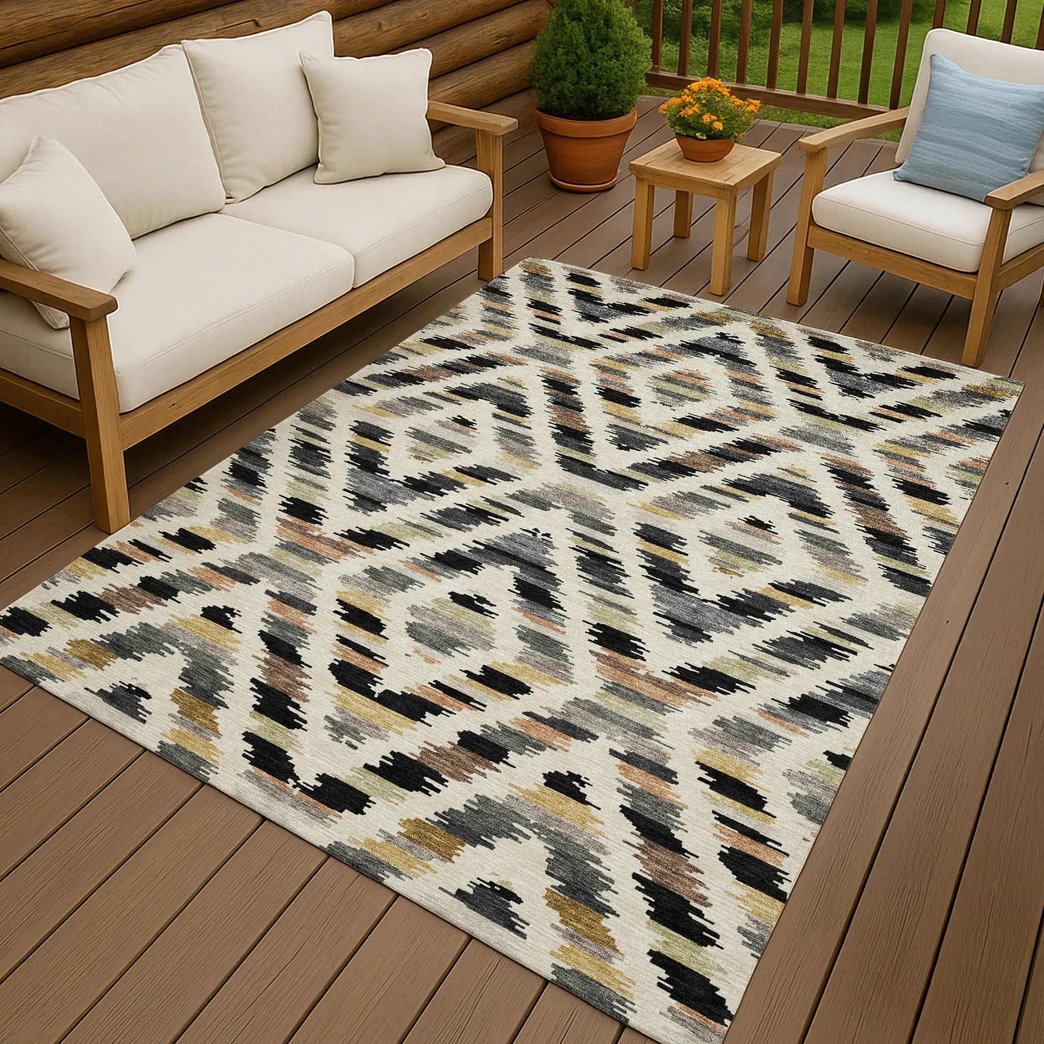 10' X 14' Black And Ivory Tribal Washable Indoor Outdoor Area Rug Homeroots Outdoor