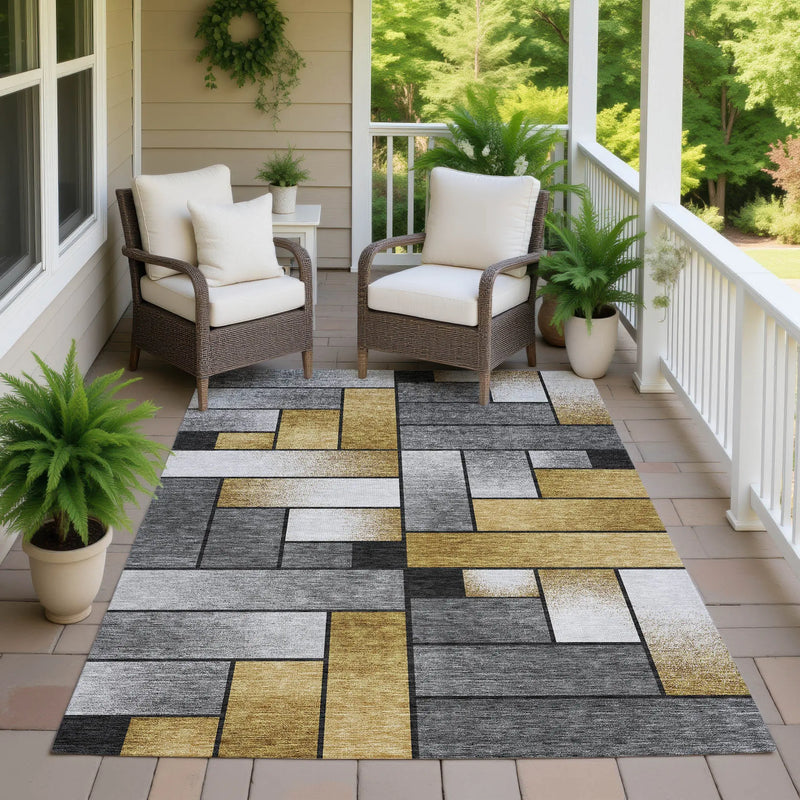 10' X 14' Black And Khaki Geometric Washable Indoor Outdoor Area Rug Homeroots Outdoor