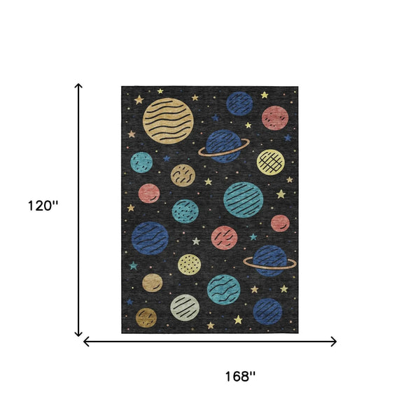 10' X 14' Black And Navy Blue Floral Washable Indoor Outdoor Area Rug Homeroots Outdoor