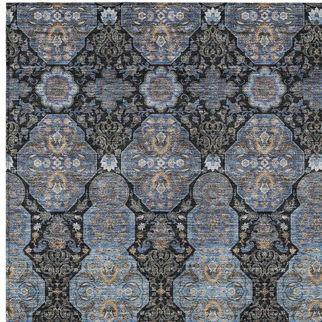 10' X 14' Black And Navy Blue Floral Washable Indoor Outdoor Area Rug Homeroots Outdoor