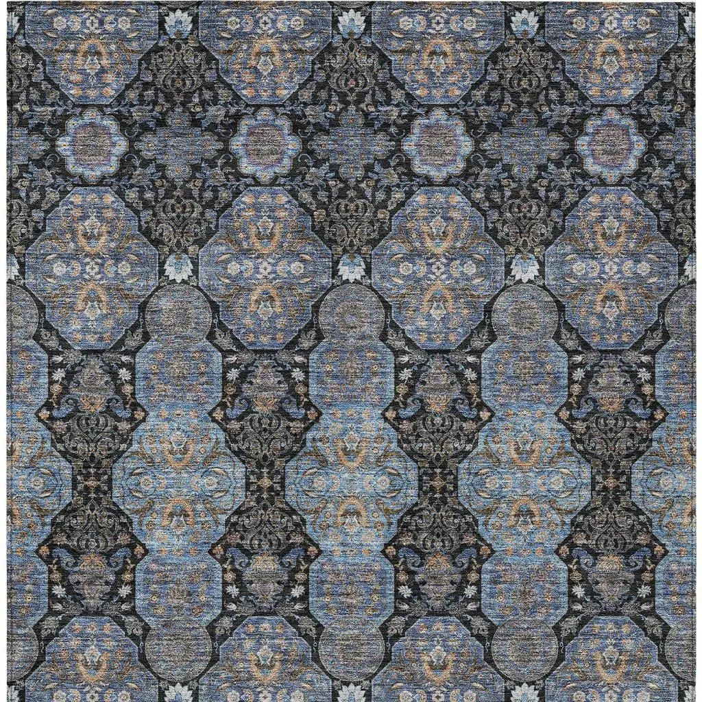 10' X 14' Black And Navy Blue Floral Washable Indoor Outdoor Area Rug Homeroots Outdoor