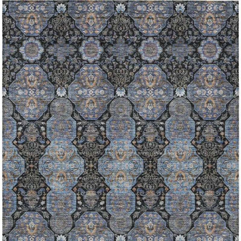 10' X 14' Black And Navy Blue Floral Washable Indoor Outdoor Area Rug Homeroots Outdoor