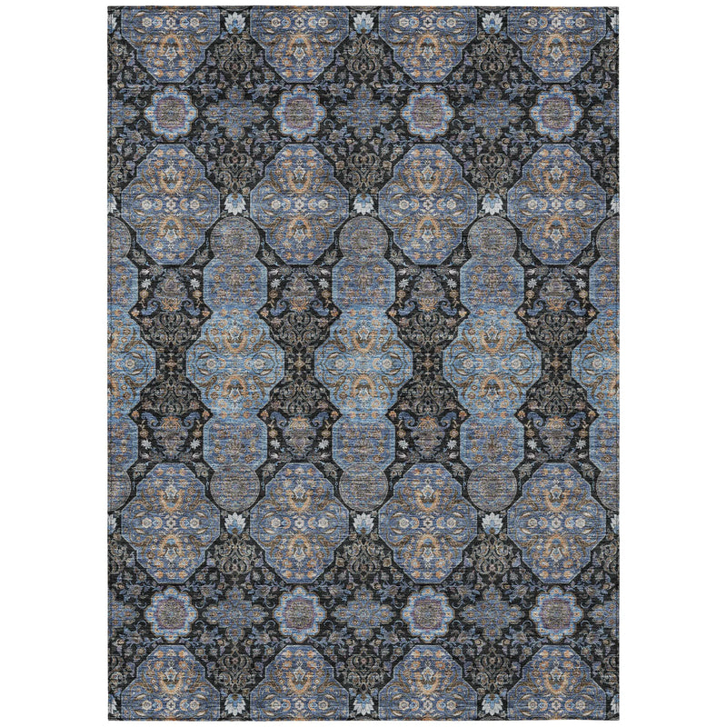 10' X 14' Black And Navy Blue Floral Washable Indoor Outdoor Area Rug Homeroots Outdoor