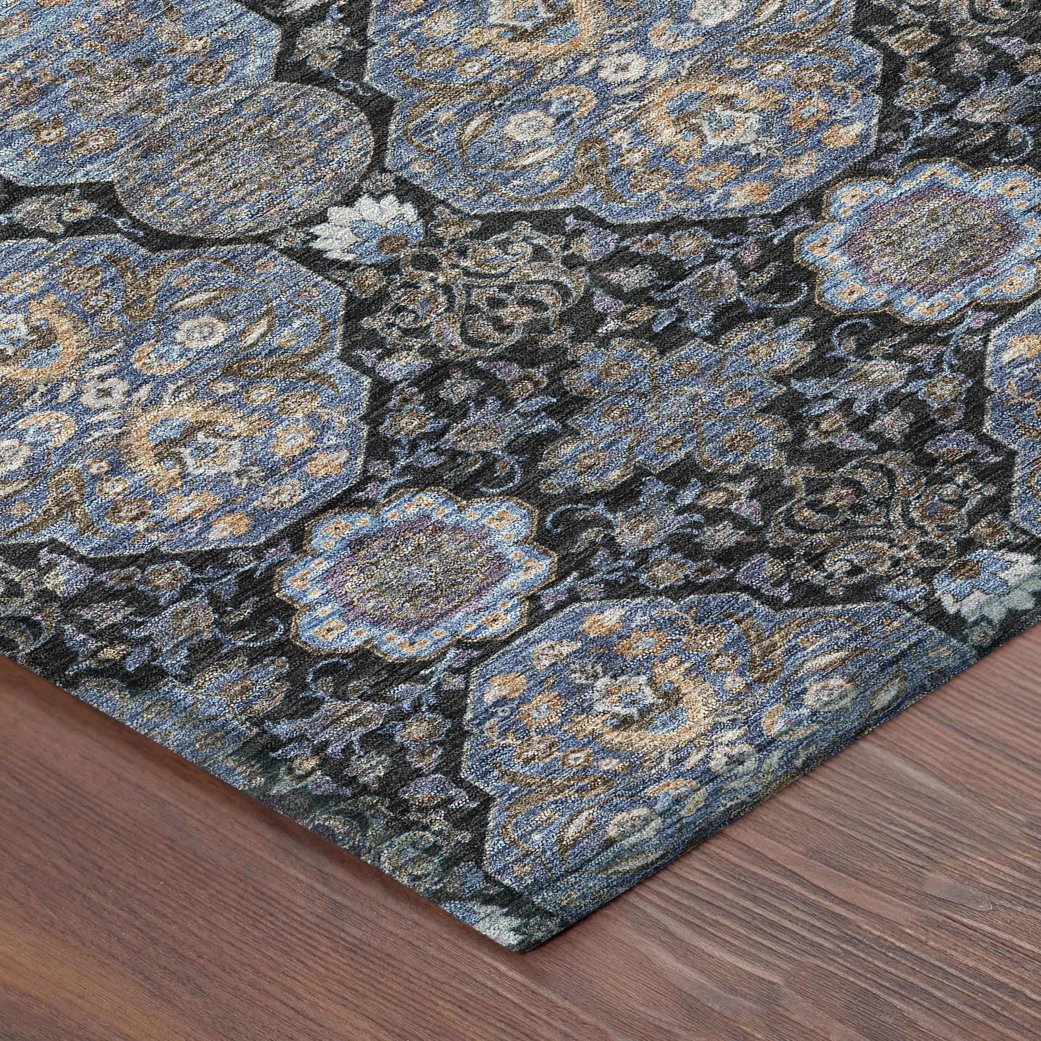 10' X 14' Black And Navy Blue Floral Washable Indoor Outdoor Area Rug Homeroots Outdoor
