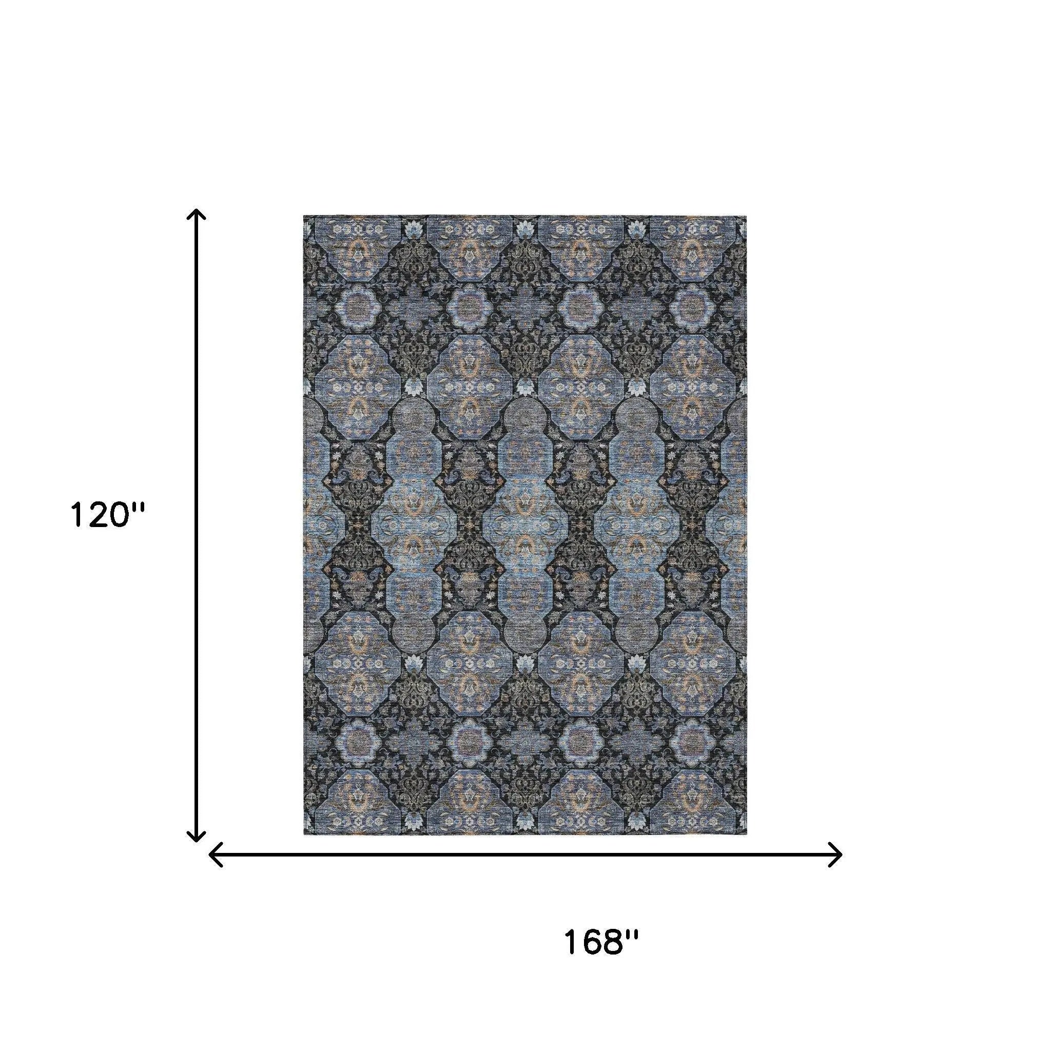 10' X 14' Black And Navy Blue Floral Washable Indoor Outdoor Area Rug Homeroots Outdoor