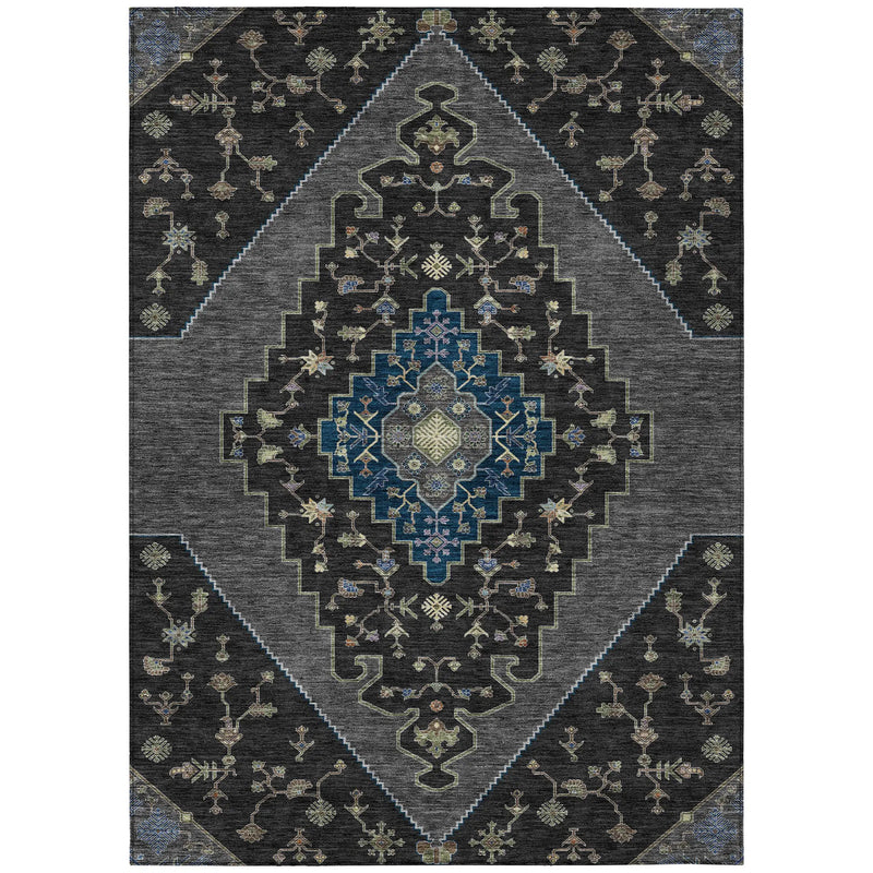 10' X 14' Black And Navy Blue Geometric Washable Indoor Outdoor Area Rug Homeroots Outdoor
