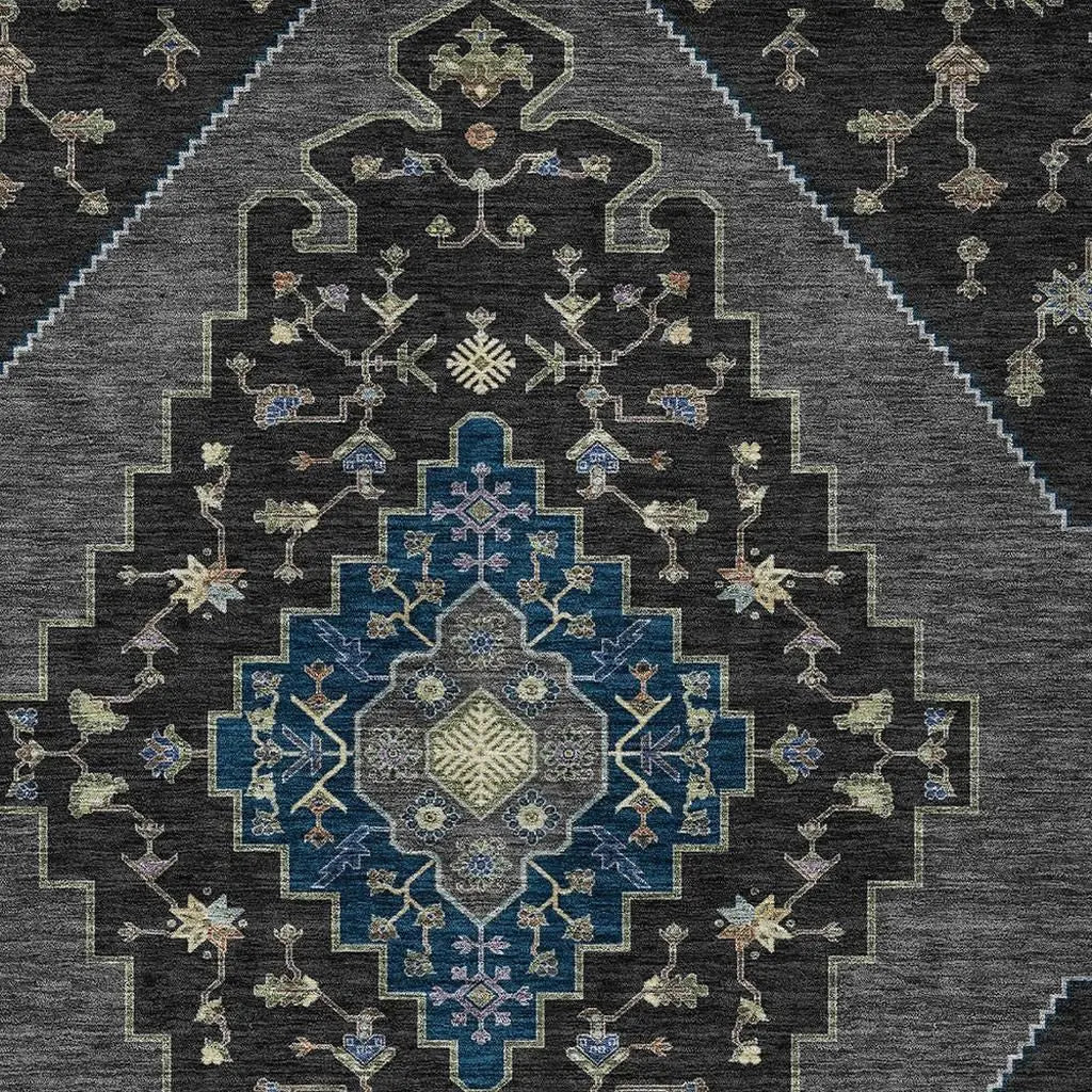 10' X 14' Black And Navy Blue Geometric Washable Indoor Outdoor Area Rug Homeroots Outdoor