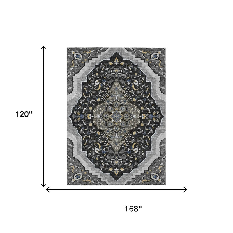 10' X 14' Black And Orange Medallion Washable Indoor Outdoor Area Rug Homeroots Outdoor