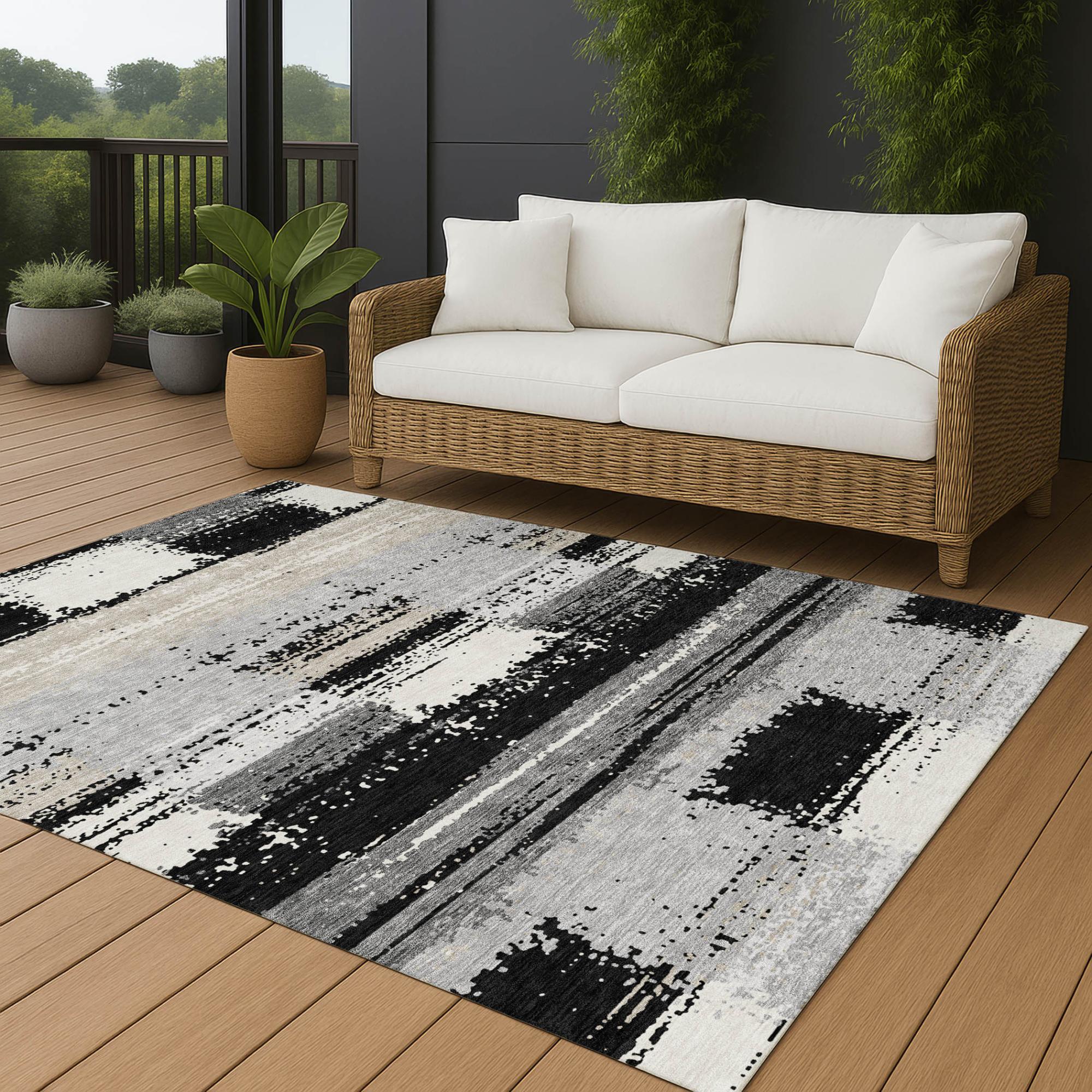 10' X 14' Black And Pewter Geometric Washable Indoor Outdoor Area Rug Homeroots Outdoor