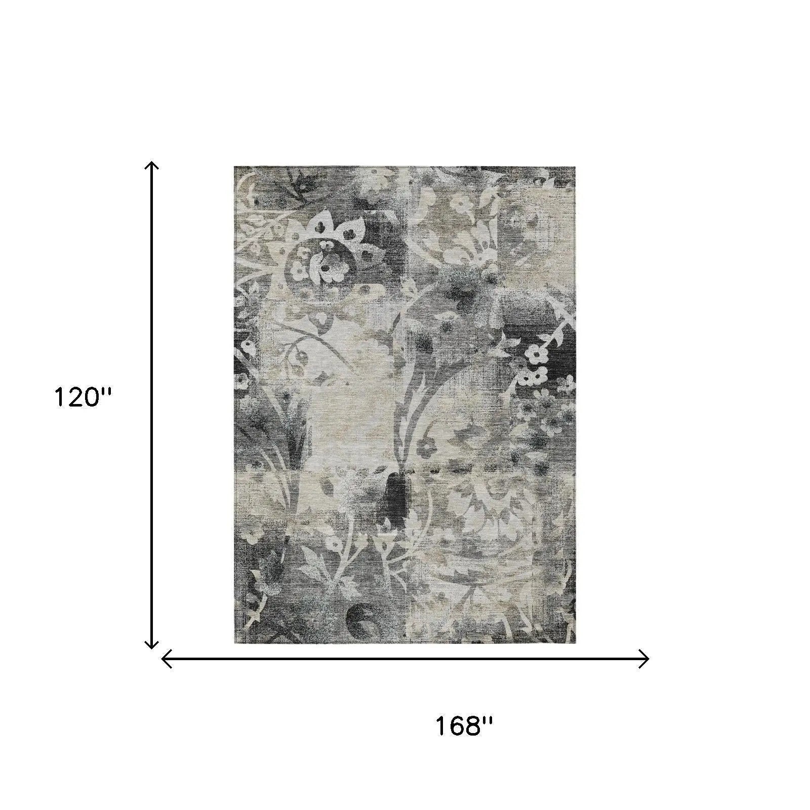 10' X 14' Black And Silver Botanical Leaves Washable Indoor Outdoor Area Rug Homeroots Outdoor