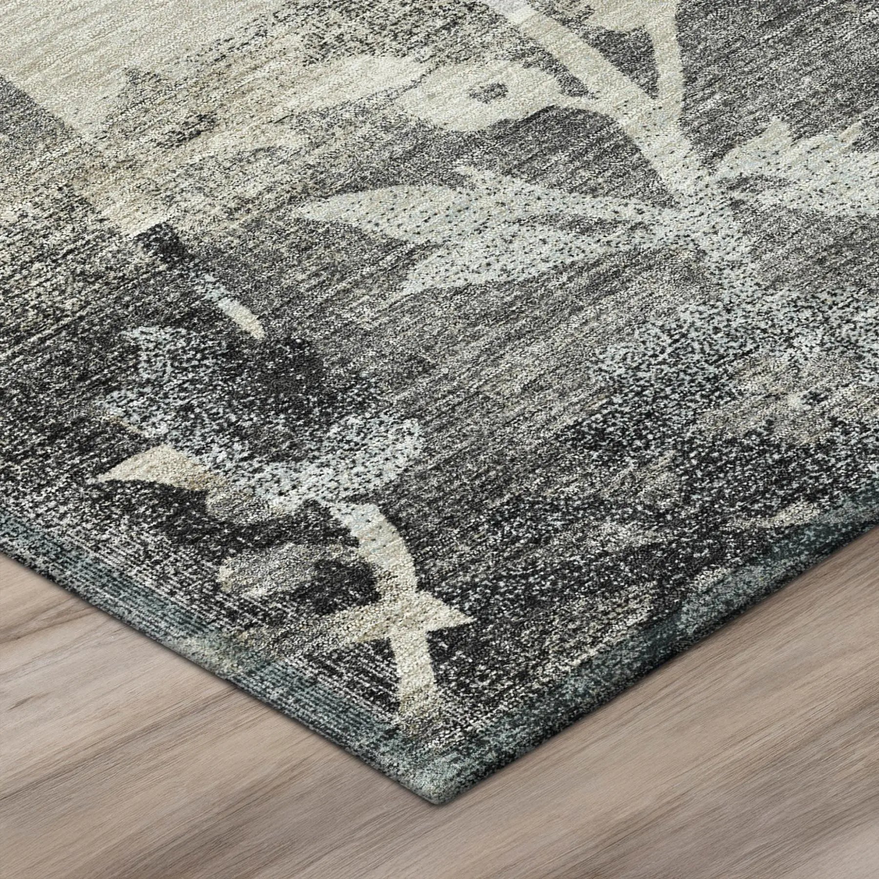 10' X 14' Black And Silver Botanical Leaves Washable Indoor Outdoor Area Rug Homeroots Outdoor