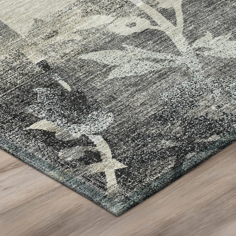 10' X 14' Black And Silver Botanical Leaves Washable Indoor Outdoor Area Rug Homeroots Outdoor