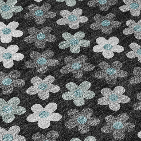 10' X 14' Black And Silver Floral Washable Indoor Outdoor Area Rug Homeroots Outdoor