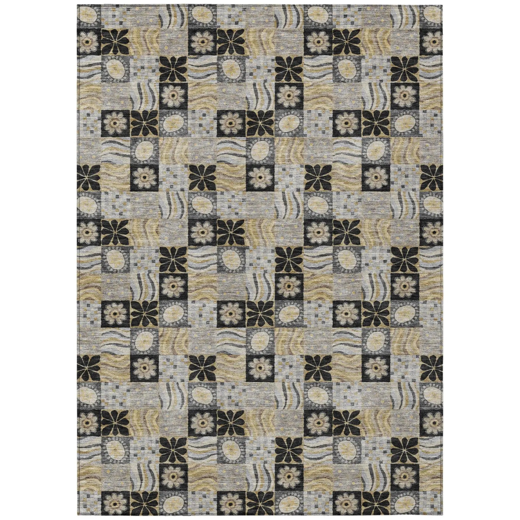 10' X 14' Black And Silver Floral Washable Indoor Outdoor Area Rug Homeroots Outdoor