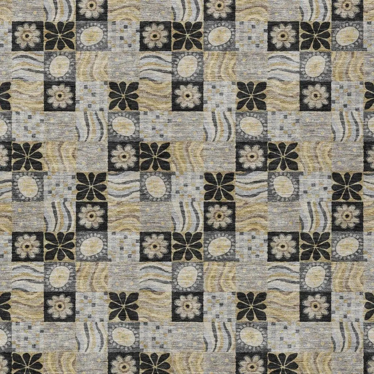 10' X 14' Black And Silver Floral Washable Indoor Outdoor Area Rug Homeroots Outdoor