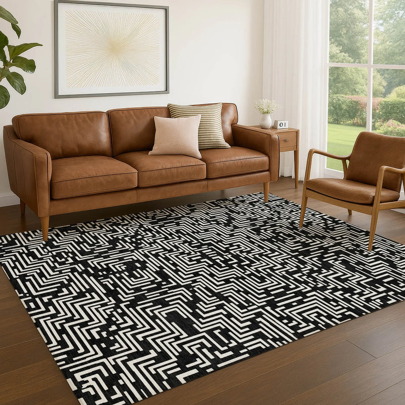 10' X 14' Black And Silver Geometric Washable Indoor Outdoor Area Rug Homeroots Outdoor