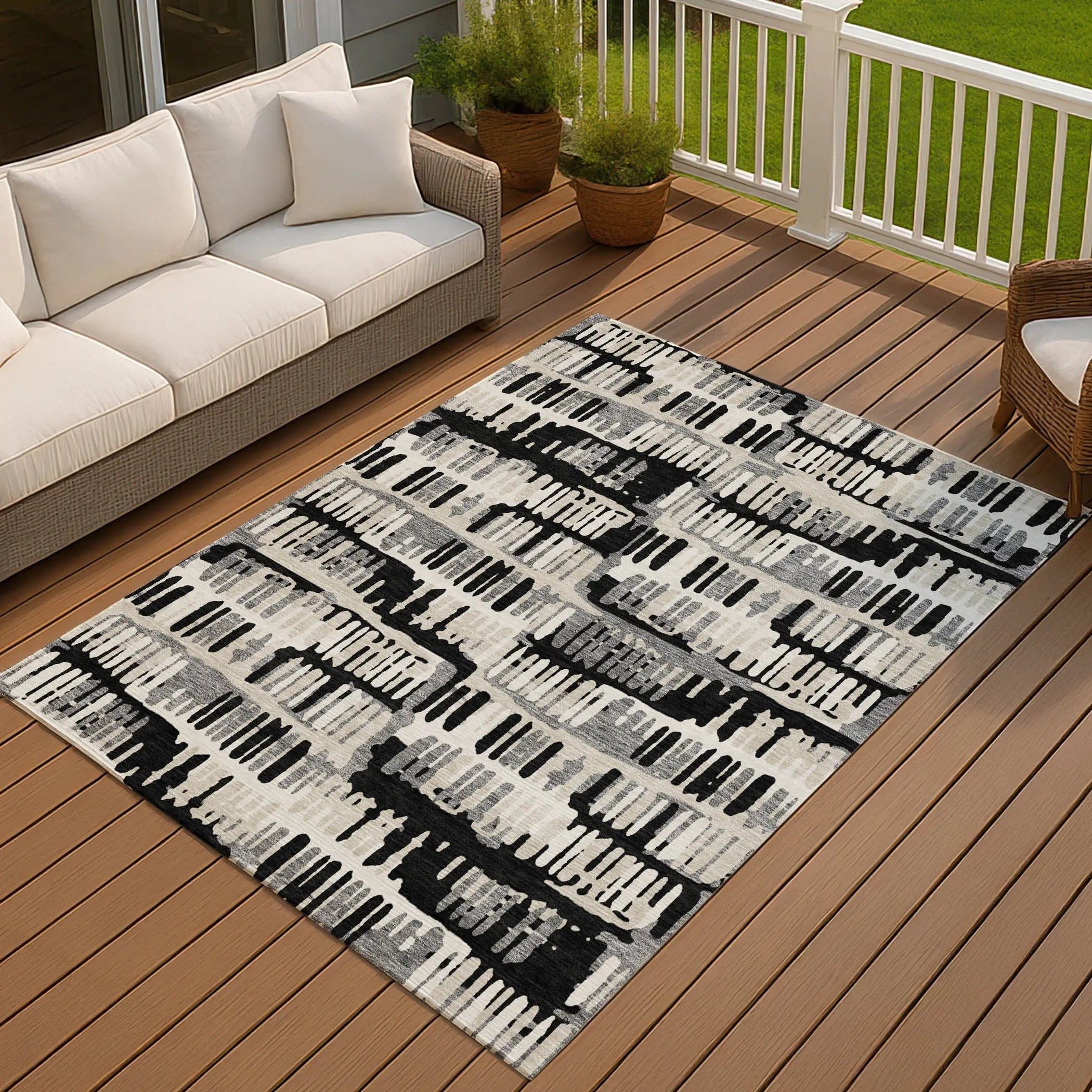 10' X 14' Black And Taupe Abstract Washable Indoor Outdoor Area Rug Homeroots Outdoor
