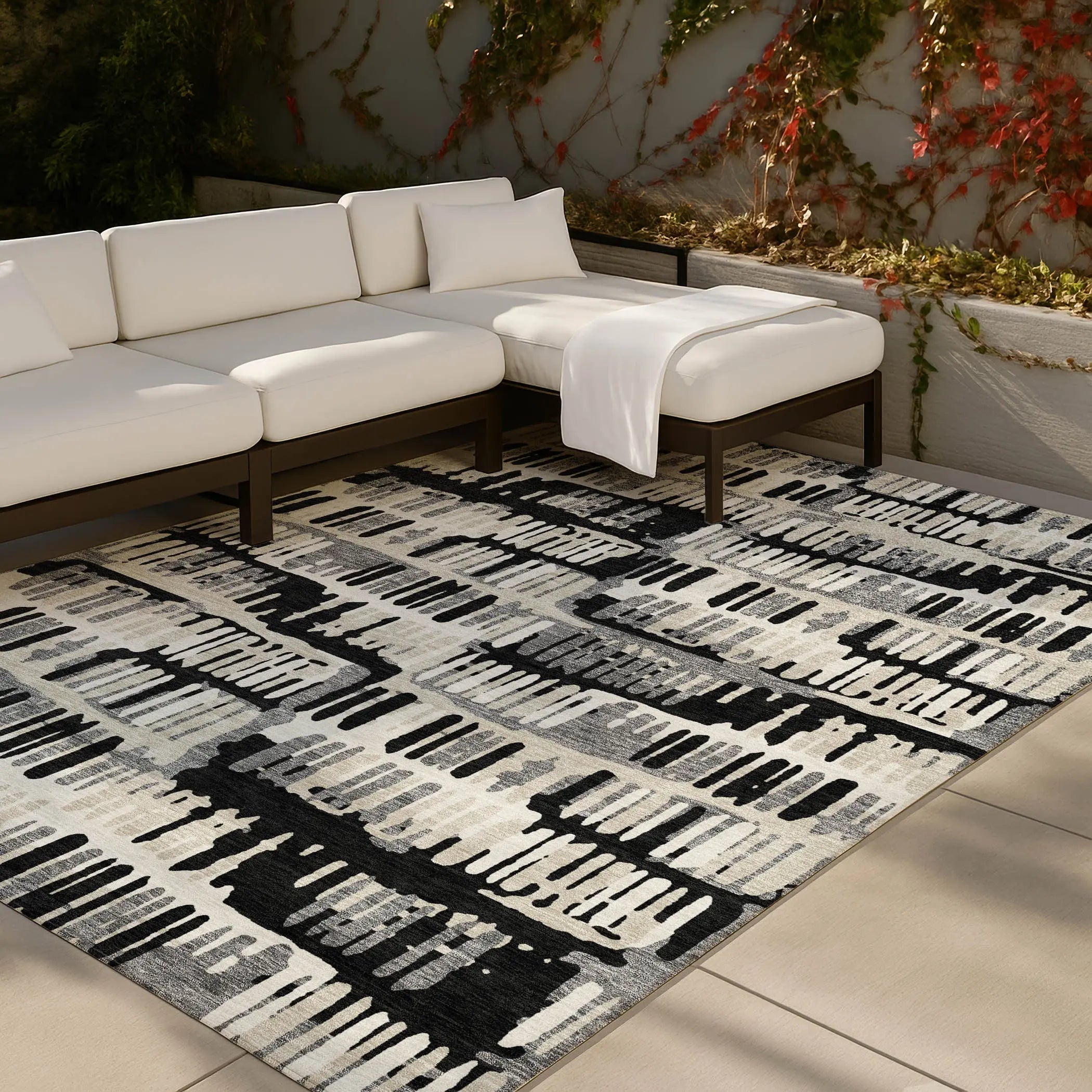 10' X 14' Black And Taupe Abstract Washable Indoor Outdoor Area Rug Homeroots Outdoor
